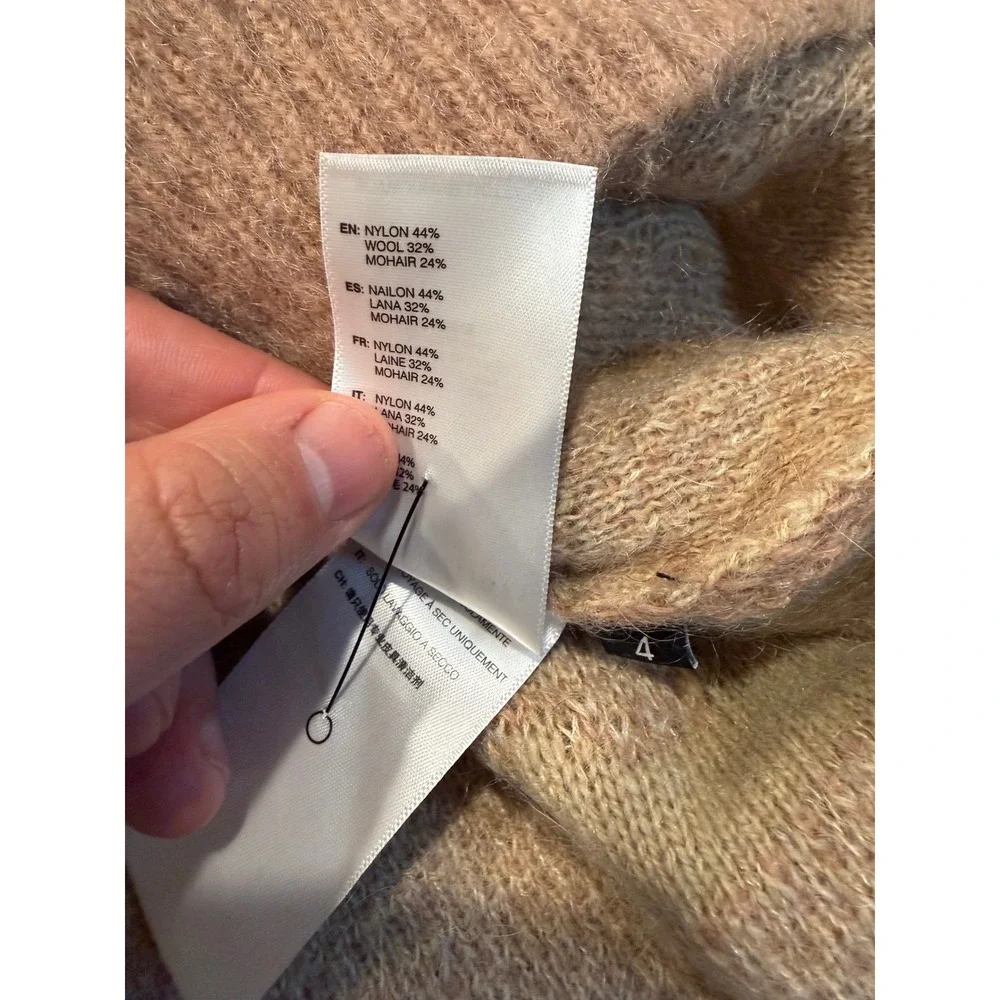 John Elliott Mens Mohair Wool Ombre Distressed Oversized Sweater Tan Size 4 XL